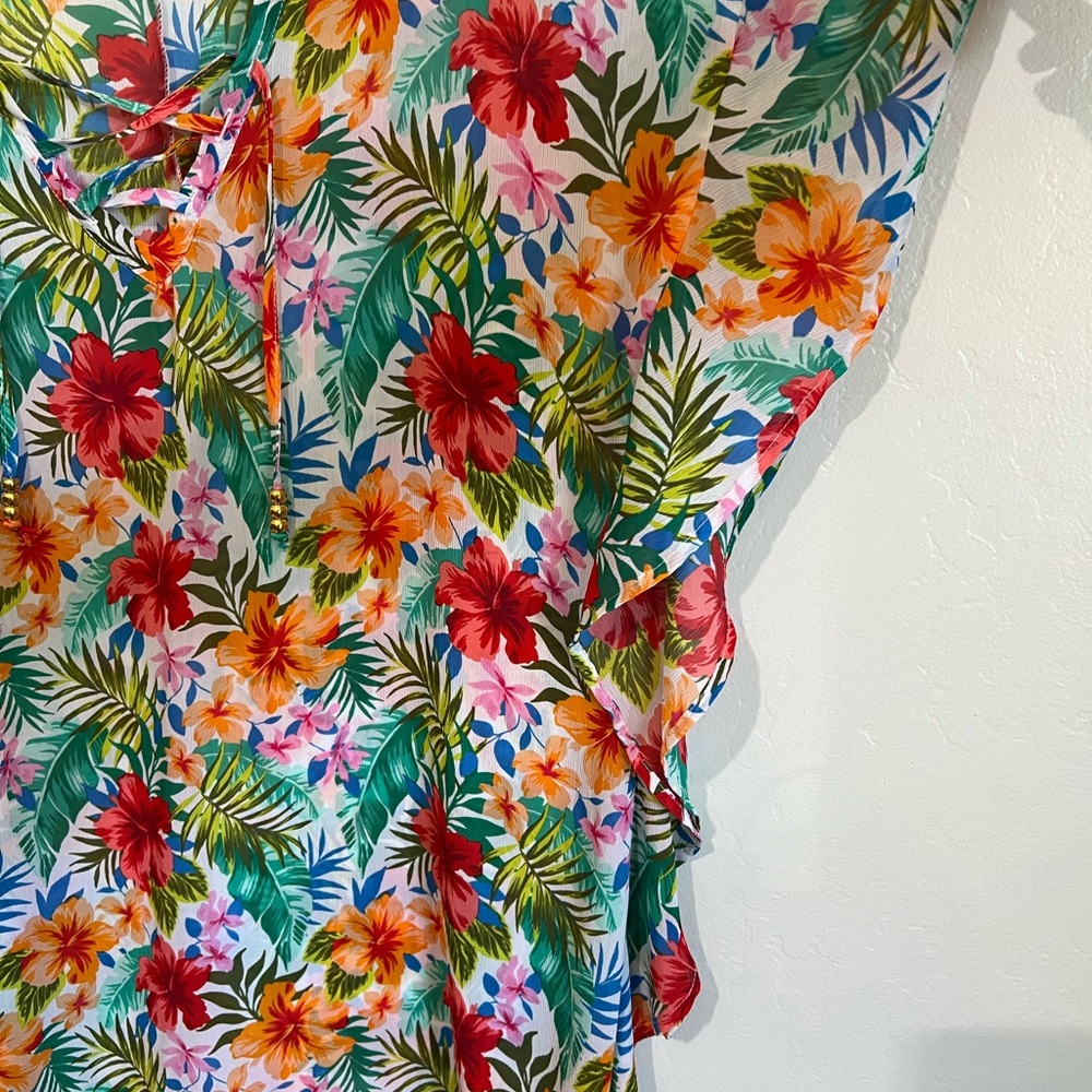 TIME & TRU Women's Tropical Hibiscus Hawaiian Beach Coverup NWOT Size Small - Picture 5 of 7